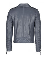 Men Motorcycle Leather Jacket Gray SkinOutfit